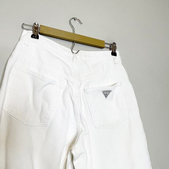 Vintage 90s Guess Jeans 28x32 White Pascal Loose Fit Tapered Leg Logo Pockets - Picture 4 of 7